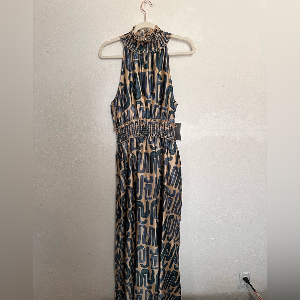 NWT MELLODAY Abstract Print Dress in Blue and Taupe - Picture 5 of 6